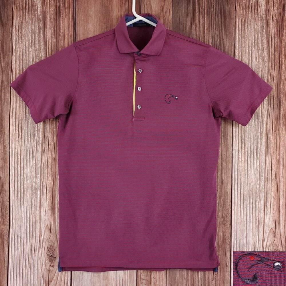 Greyson Mens Small Bird Embroidery Golf Ball Striped S/S Performance Polo Shirt